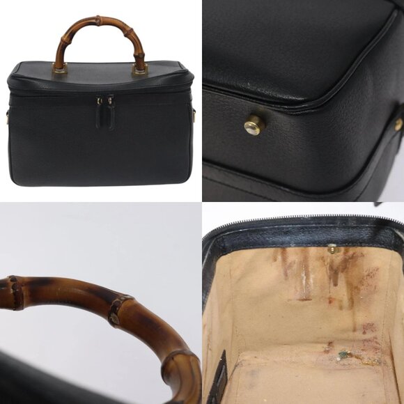 GUCCI Bamboo Hand Bag Leather Black Gold 013 122 2491 Auth SW974 - Picture 13 of 14